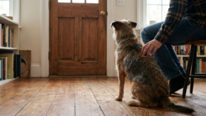 Dog follows you into the bathroom