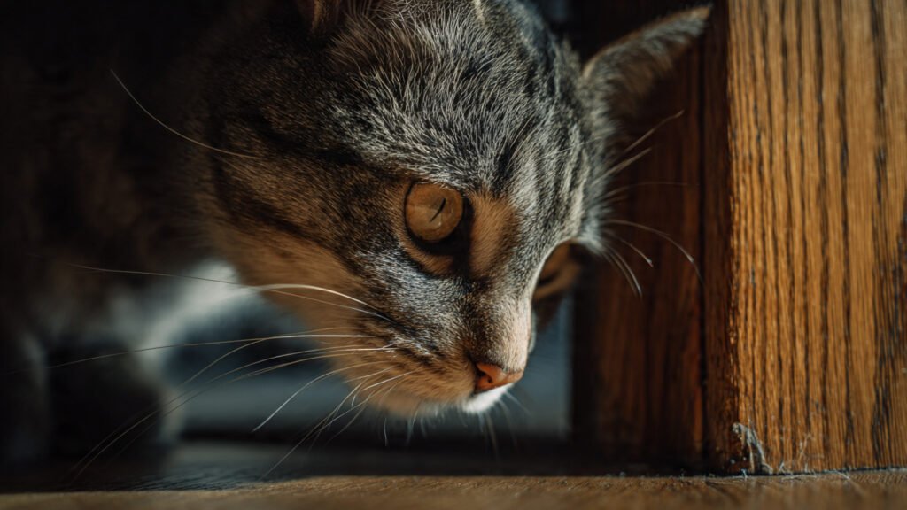 Sleepy cat resting on a soft blanket
