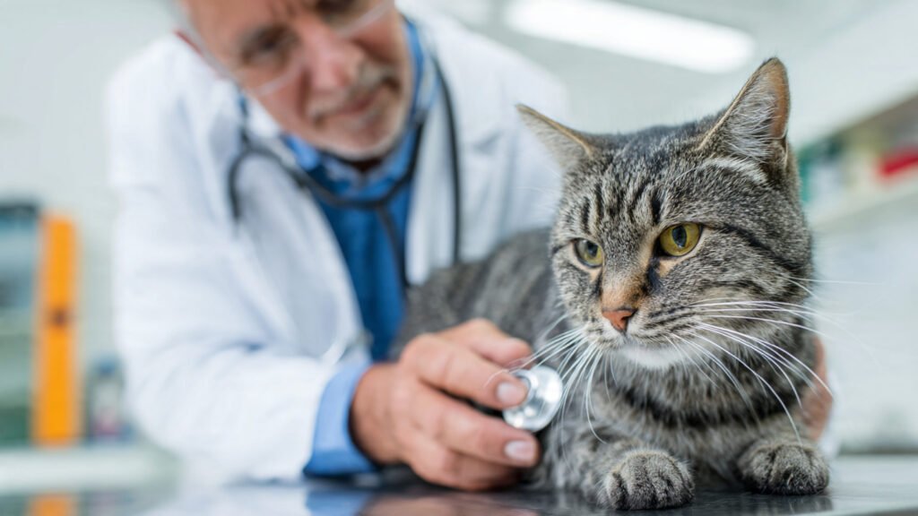 Veterinarian checking a cat