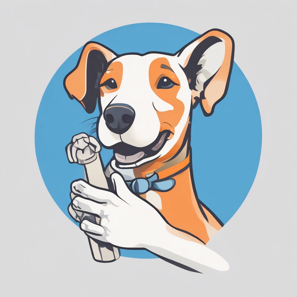 a dog with a wrenet in his hand